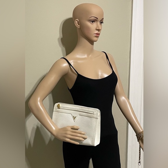 Mario Valentino White Textured Clutch with Gold Accents - Picture 15 of 15